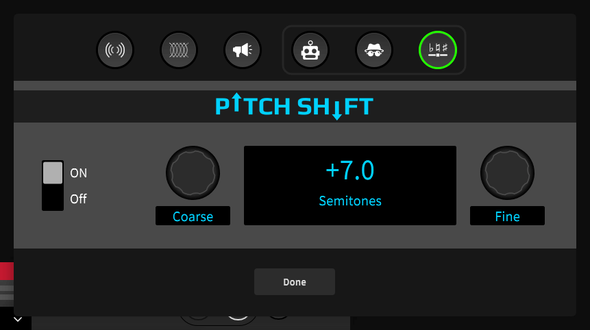 UNIFY pitch shift effect settings